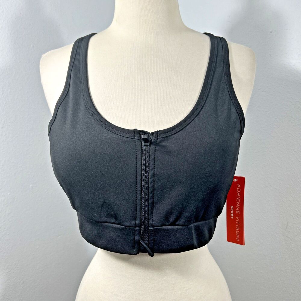 Adrienne Vittadini Sports Bra Women Extra Large Black Zip Comfortable Athleisure